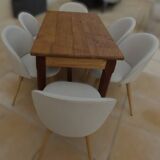Table de ferme en chêne à pieds joinds par une entretoise