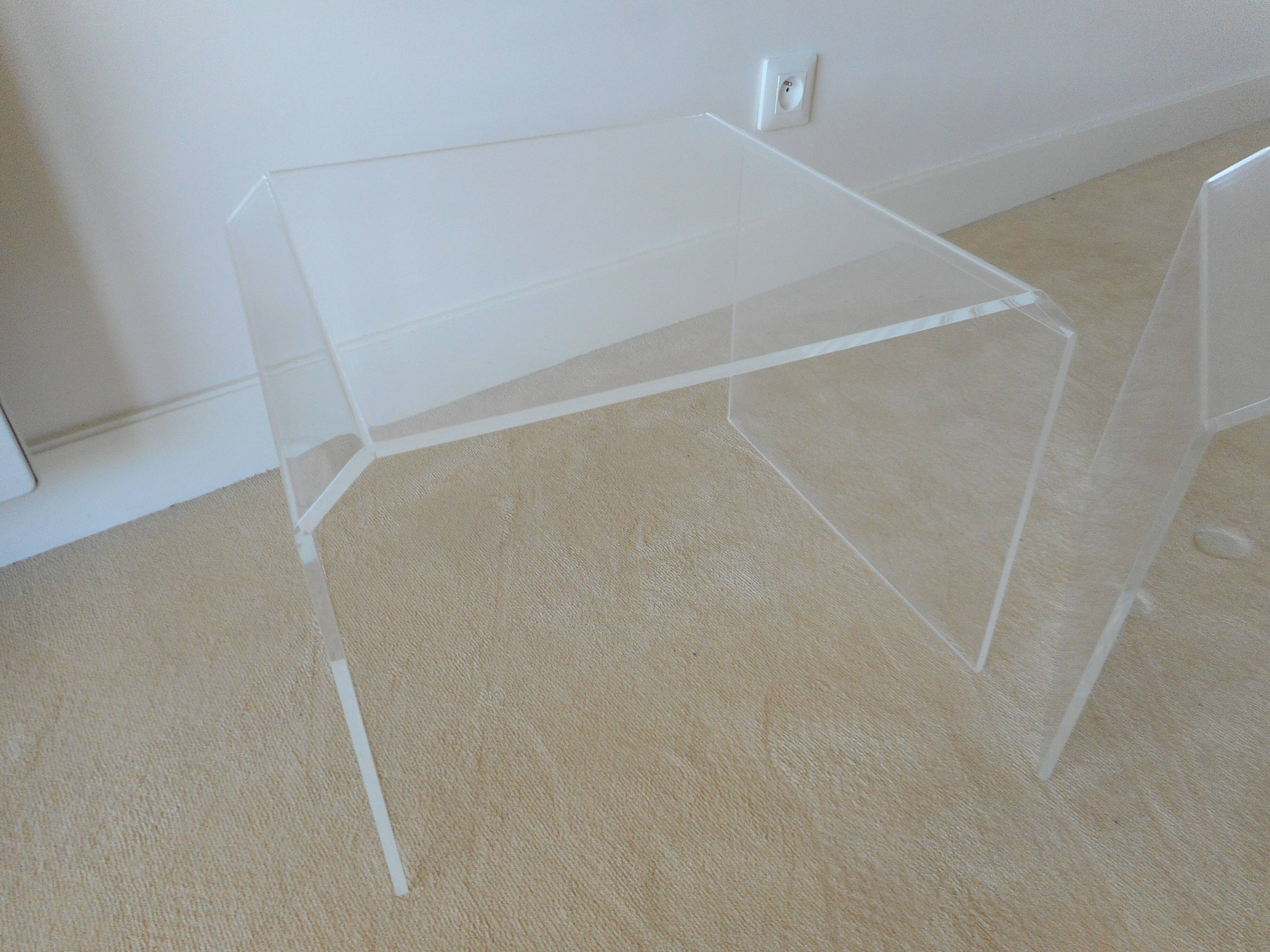 set of 2 vintage plexiglass side or bedside tables 1970