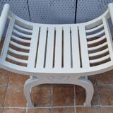 Curule stool in patinated carved wood, Manuel Canovas seat, 60 cm