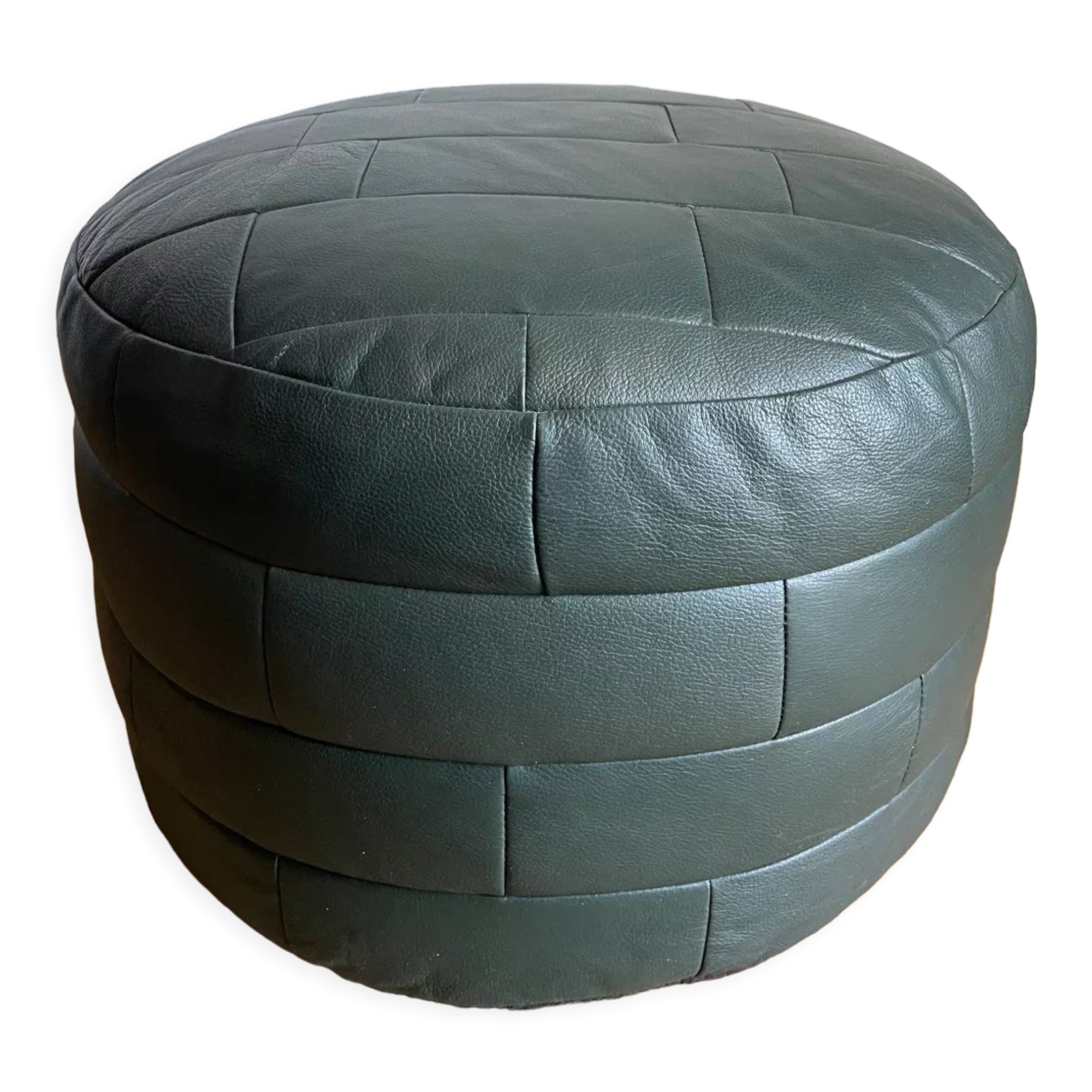 Green patchwork leather pouf from Sède