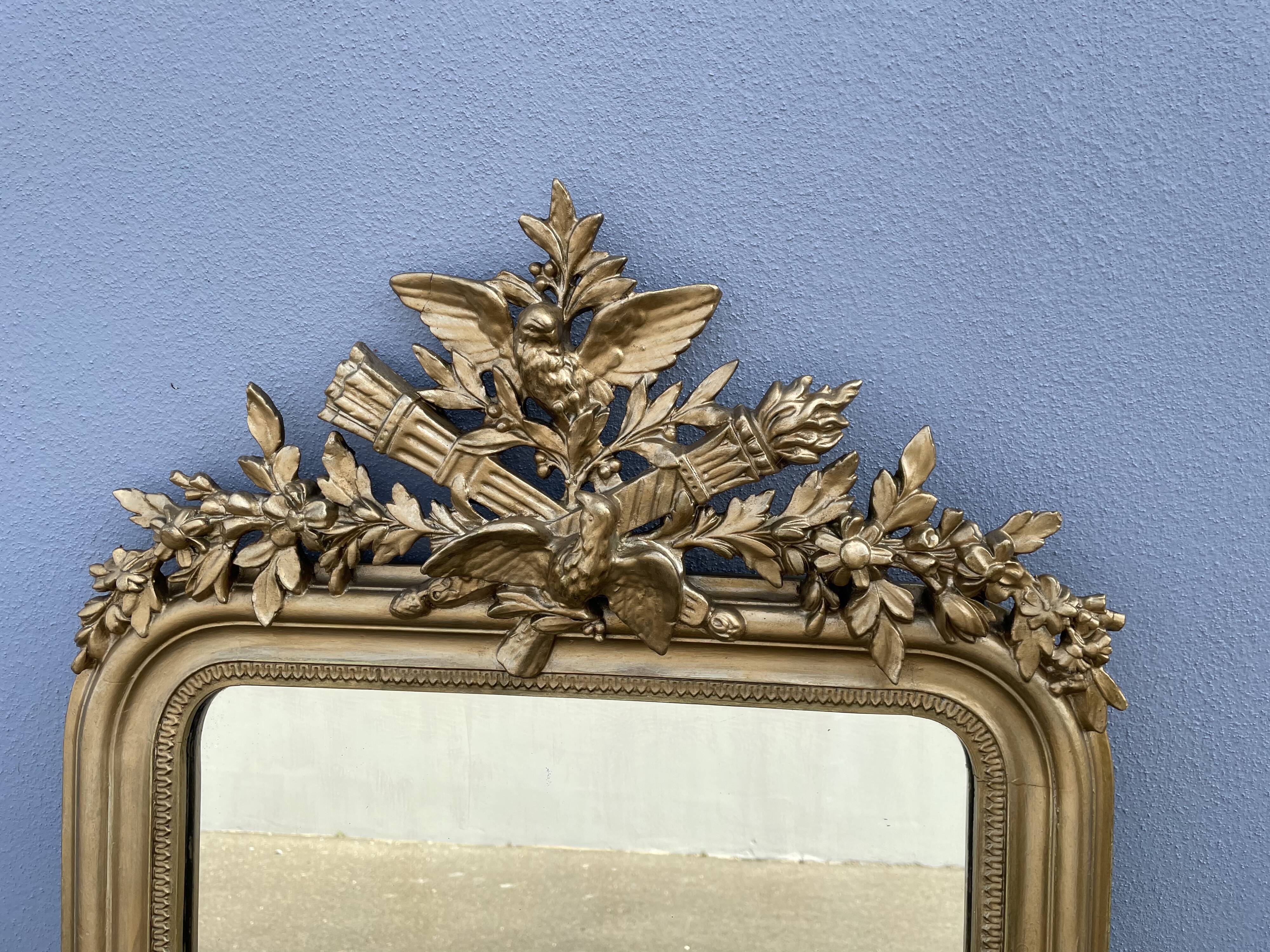 Miroir Napoléon III fronton oiseaux 112 x 67