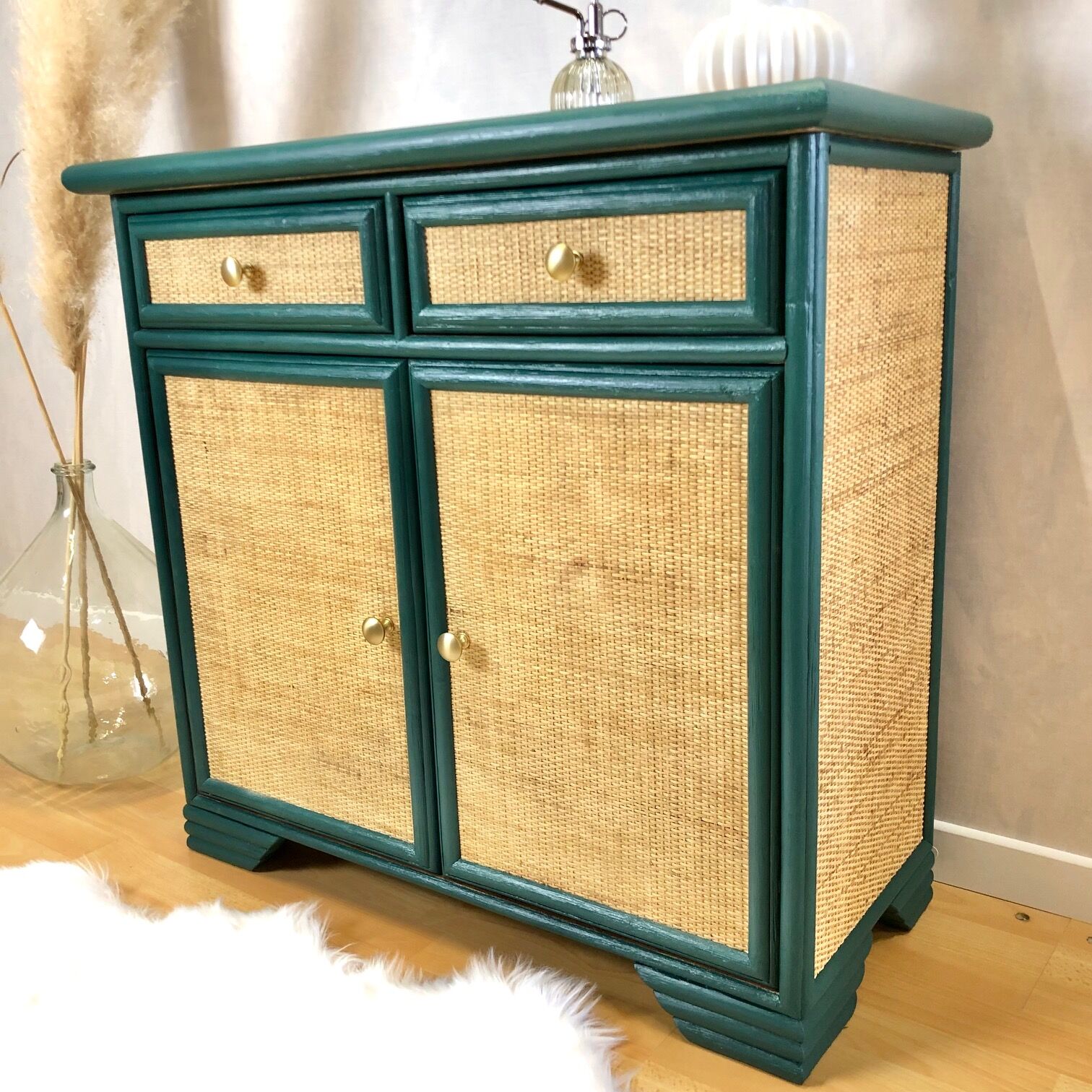 Commode rotin années 70
