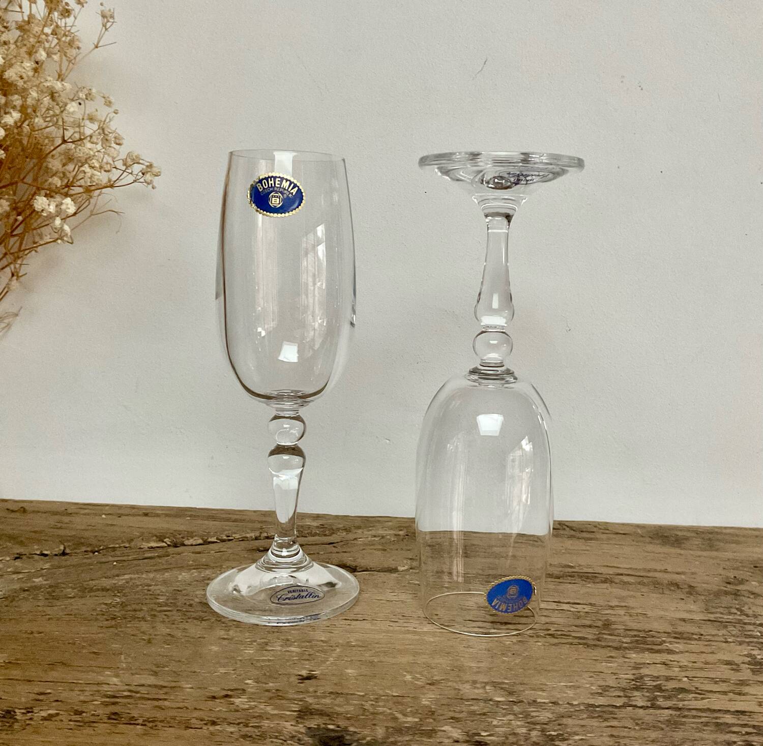 5 small Bohemian crystal flutes