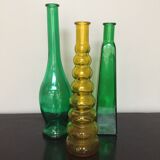 Series of 3 green and yellow glass vases