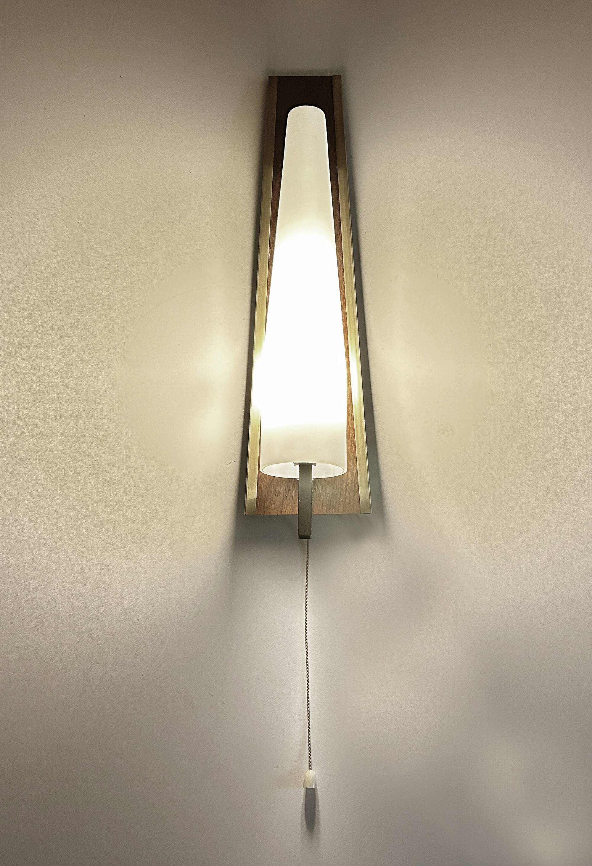 Pair of Large Scandinavian Teak Glass Wall Lights