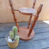 Solid wood turned tripod stool with 2 seats, 1970