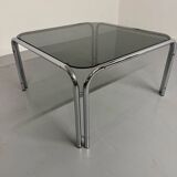 Space coffee table from the 70s, tubular metal and vintage smoked glass