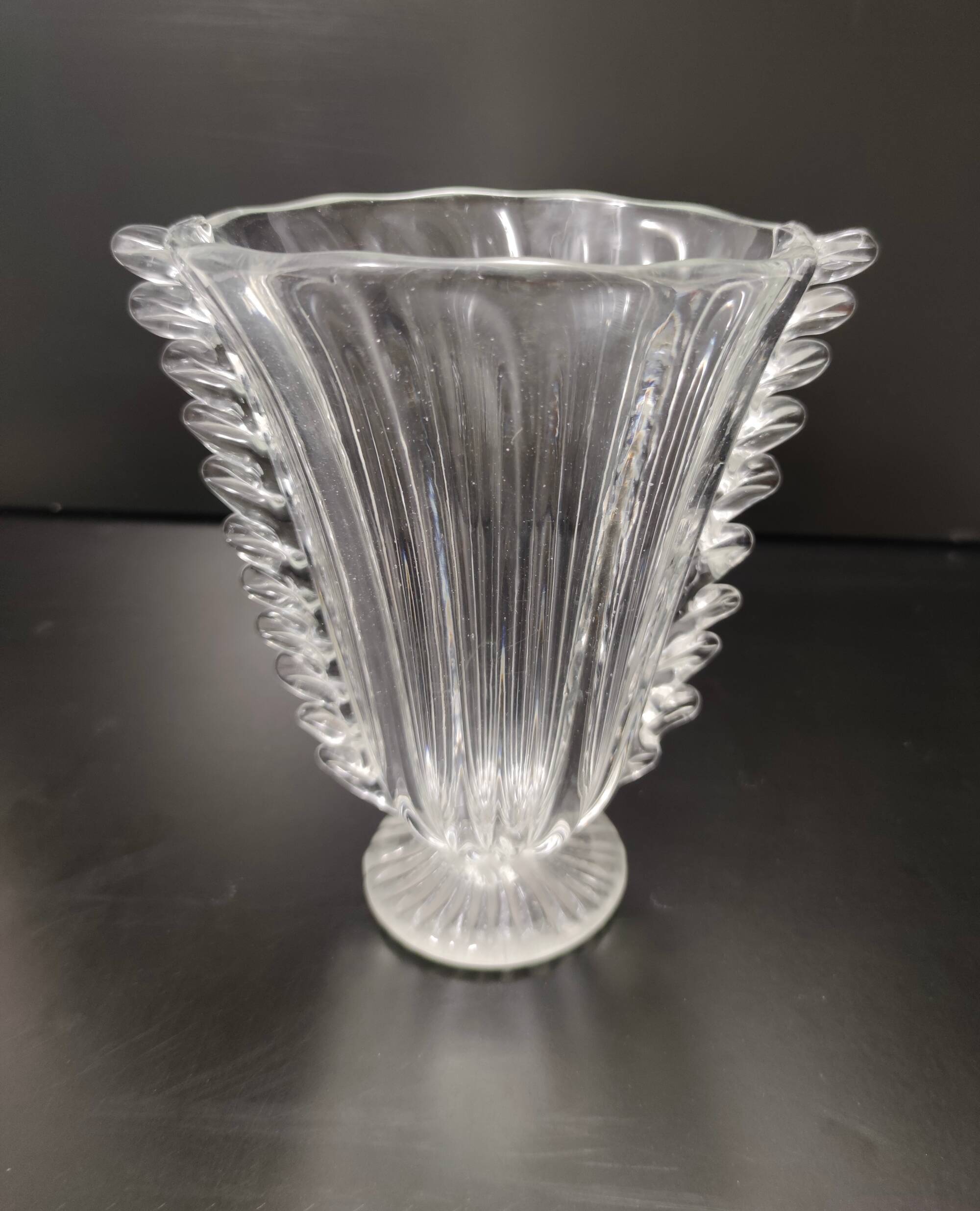 Transparent Murano Glass Vase attr. to Barovier and Toso, Italy