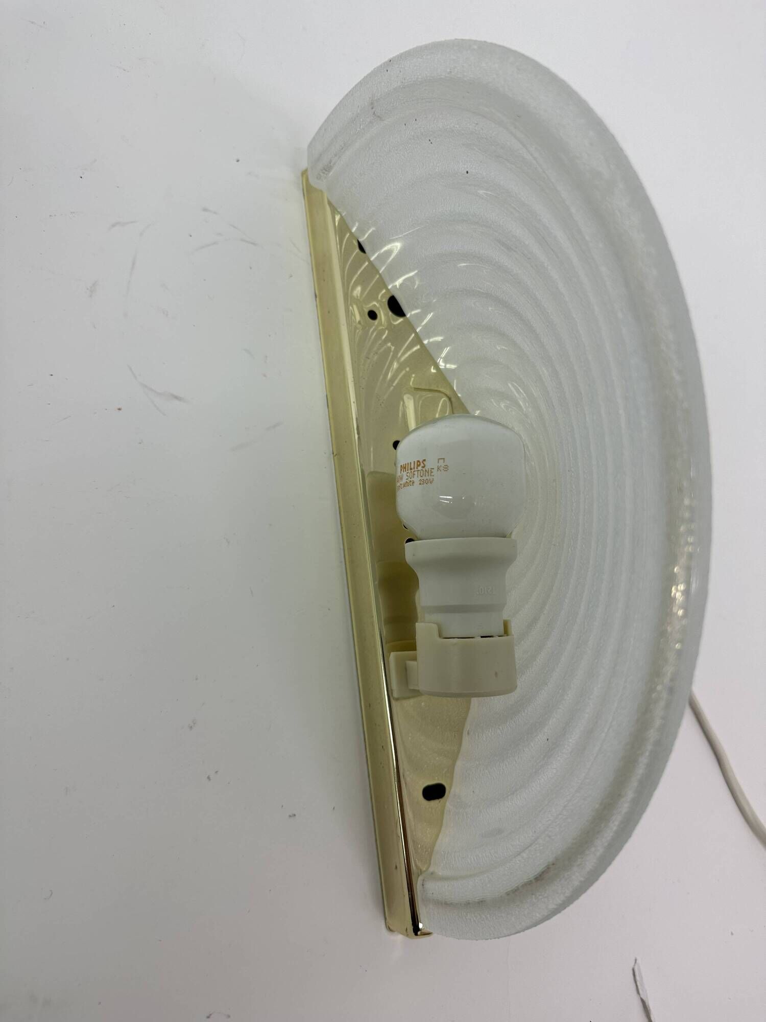 Set of 2 vintage glass wall lamps with golden holder , 1970’s