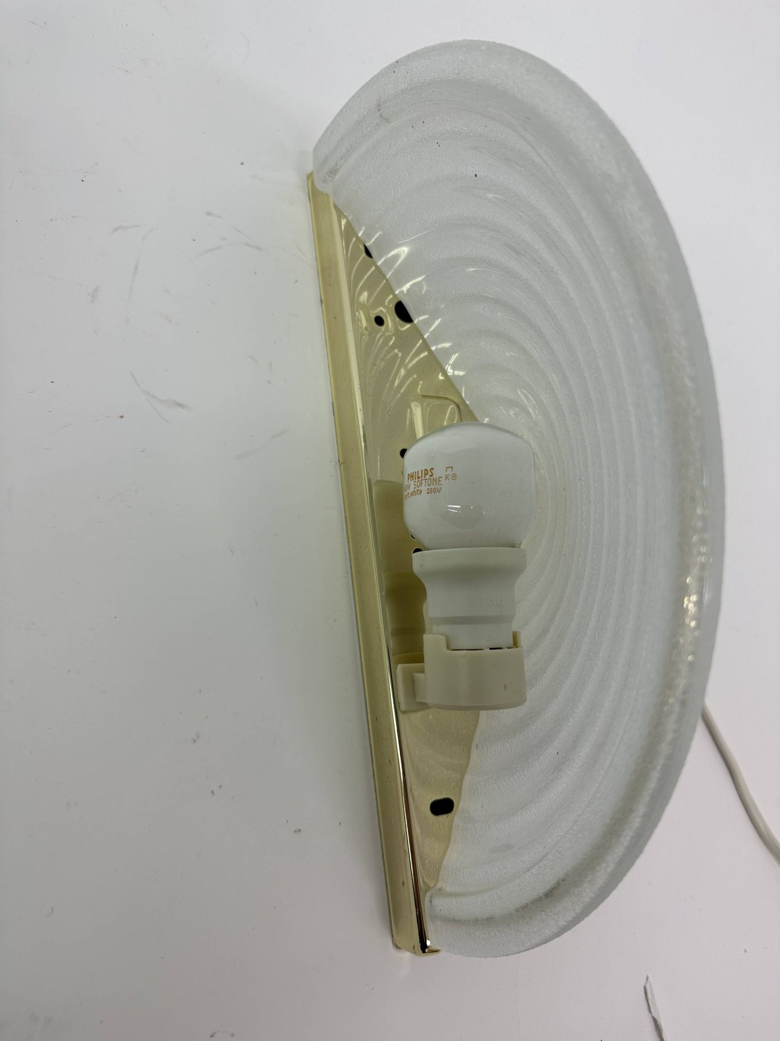 Set of 2 vintage glass wall lamps with golden holder , 1970’s
