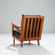 Pair of Belgian lounge chairs in solid oak with leather cushions