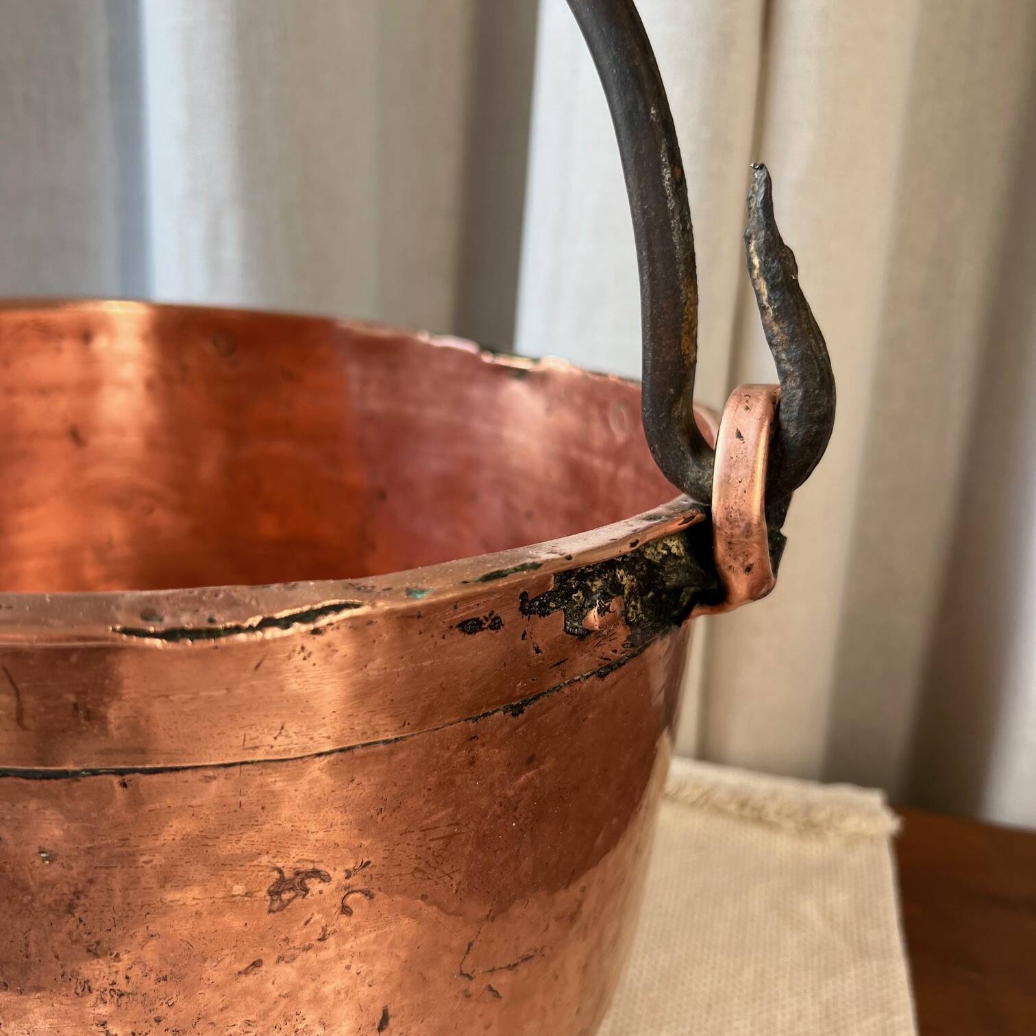 Large copper pot with handle