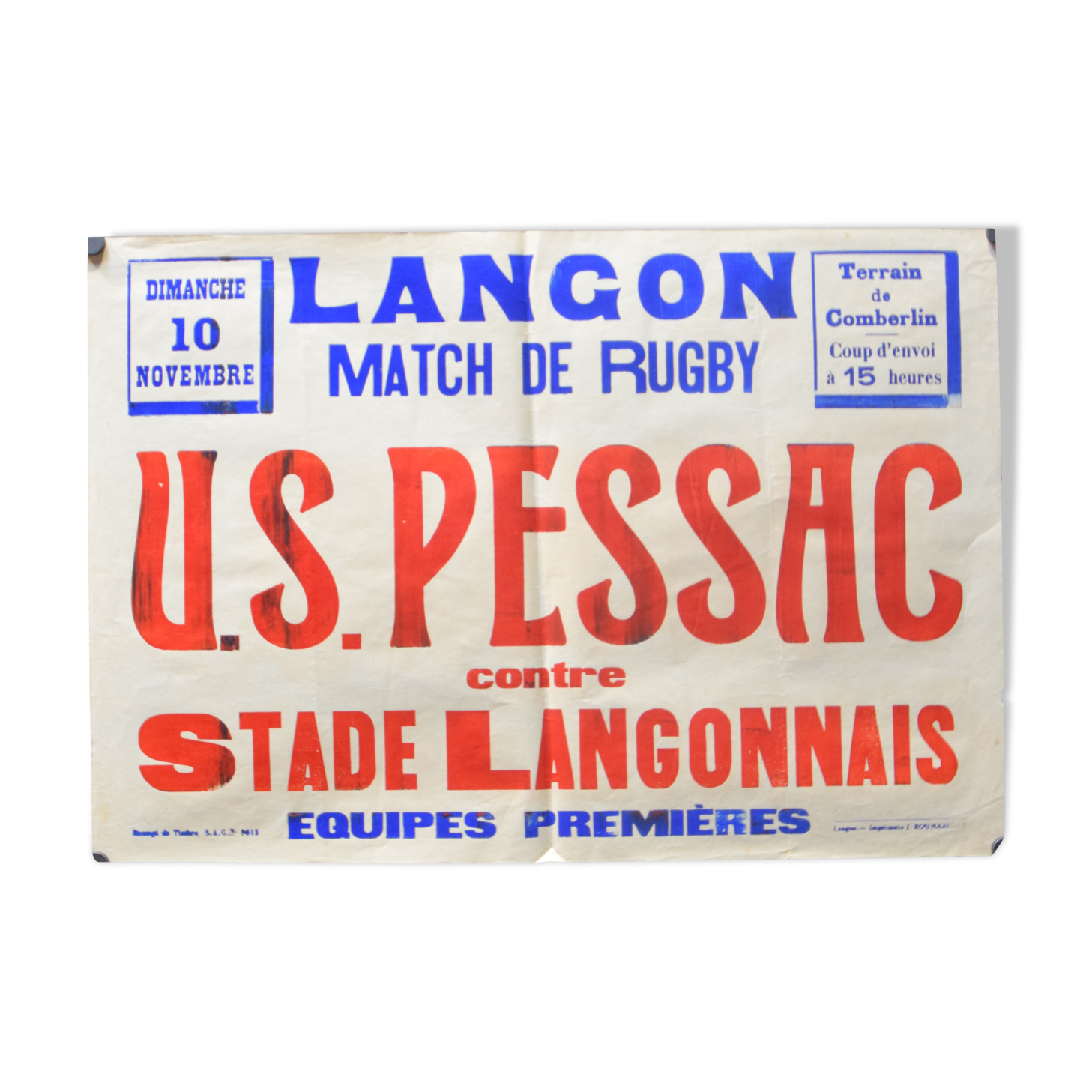 "Rugby Match" poster - City of Langon - 1930s