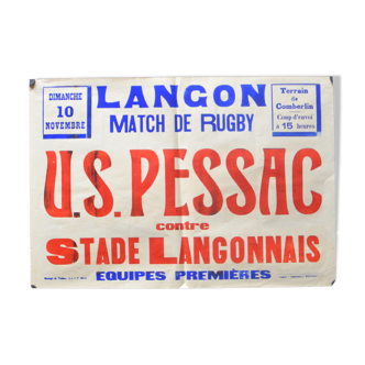 Affiche "Match de Rugby" - Ville de Langon - Années 1930