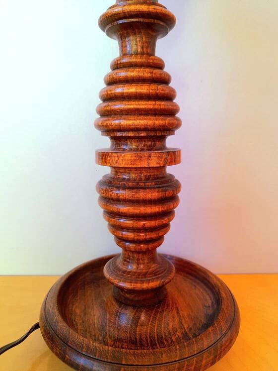 Turned wood lamp