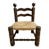 Charles Dudouyt (1885-1946) - Low chair in turned wood and straw - 1940
