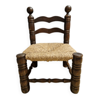 Charles Dudouyt (1885-1946) - Low chair in turned wood and straw - 1940