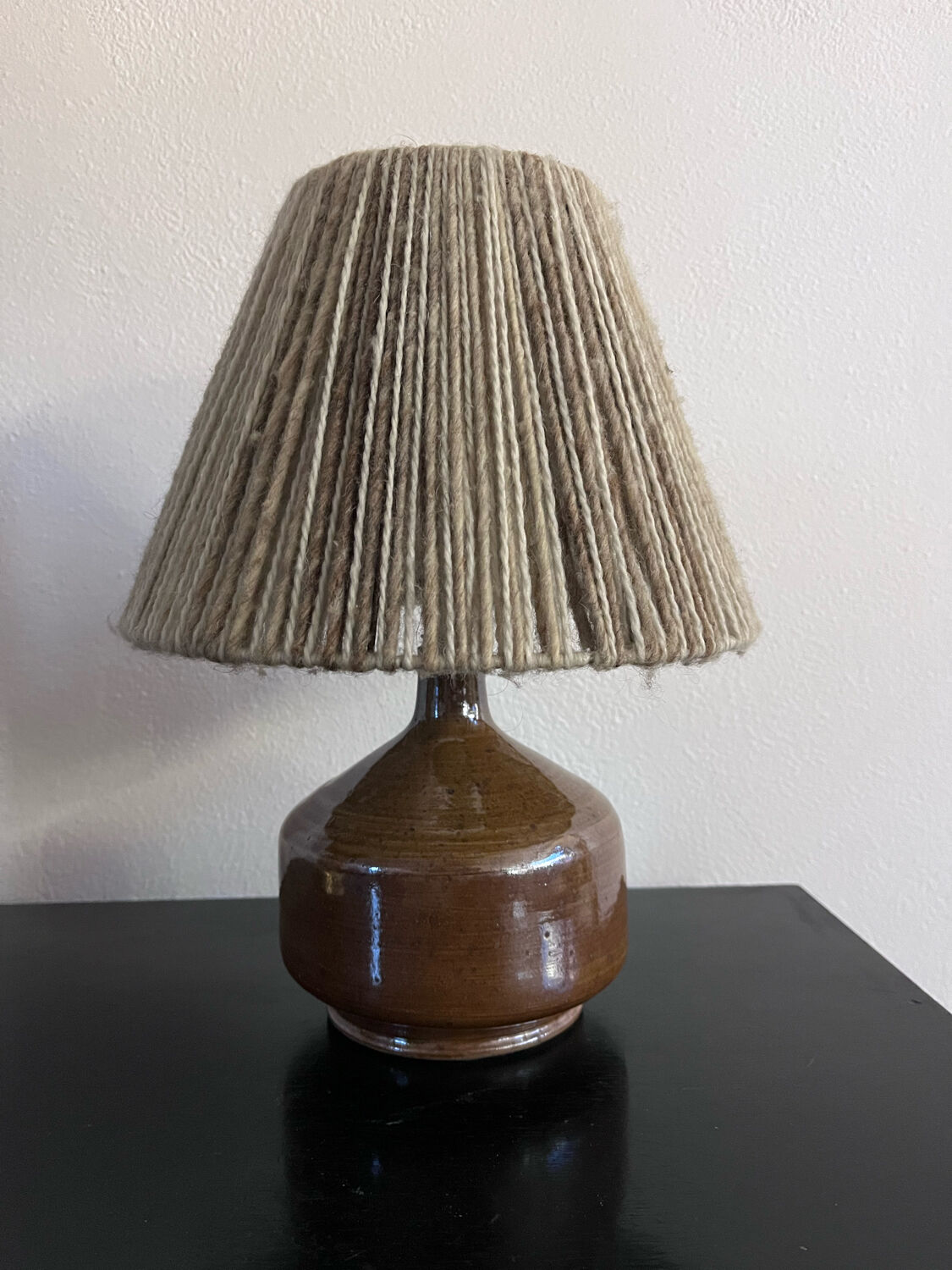 Vintage stoneware lamp and wool lampshade