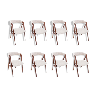 Eight dining chairs, designed by Th. Harlev for Farstrup Mobler, Denmark, 1950s, renovated