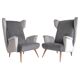Pair of grey velvet armchairs in the style of Gio Ponti.