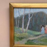 Mid-Century Swedish Oil panel “Sisters” by Gösta Geerd, Vintage & Framed 28×25cm