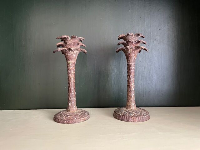 Pair of iron candle holders