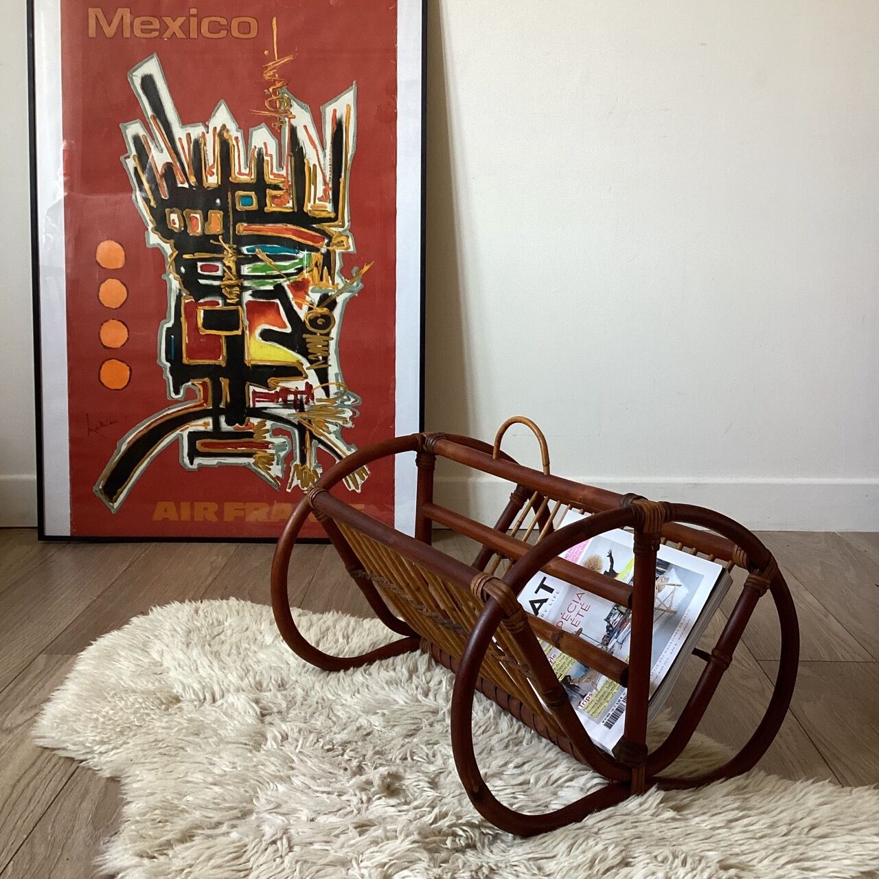 Porte-revues rotin vintage