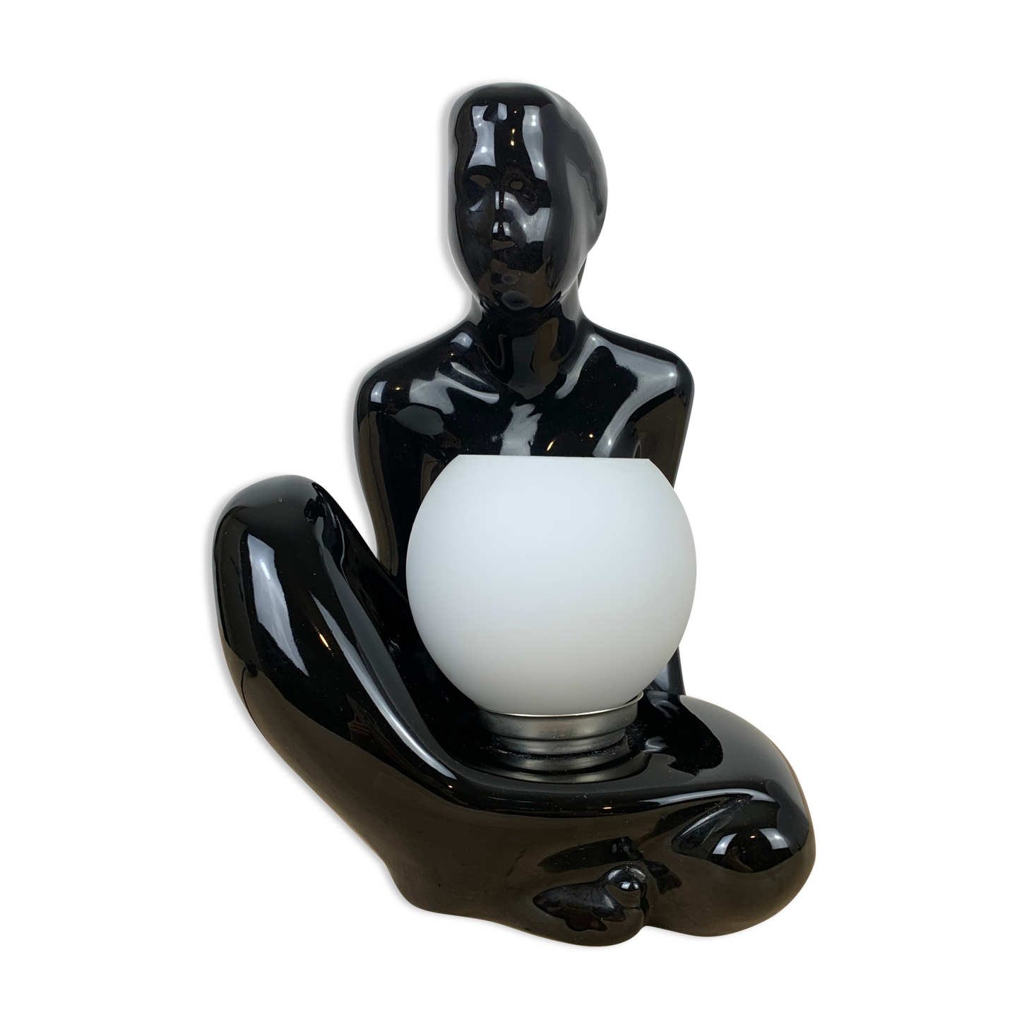Black ceramic lamp and opal globe