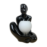 Black ceramic lamp and opal globe