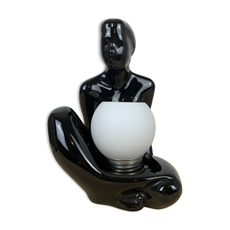 Black ceramic lamp and opal globe