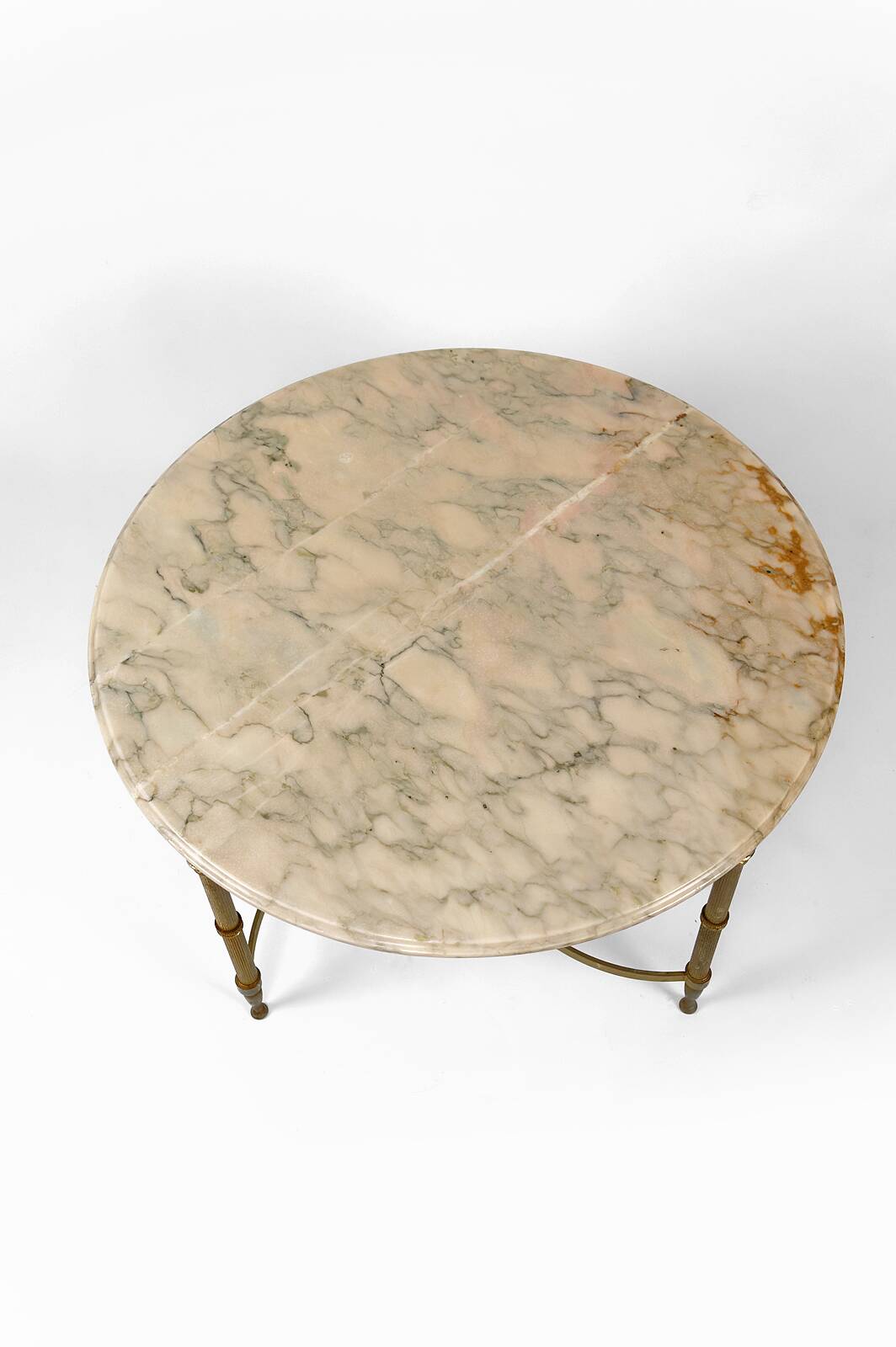 Neoclassical round coffee table, Brass and Marble, France, circa 1960