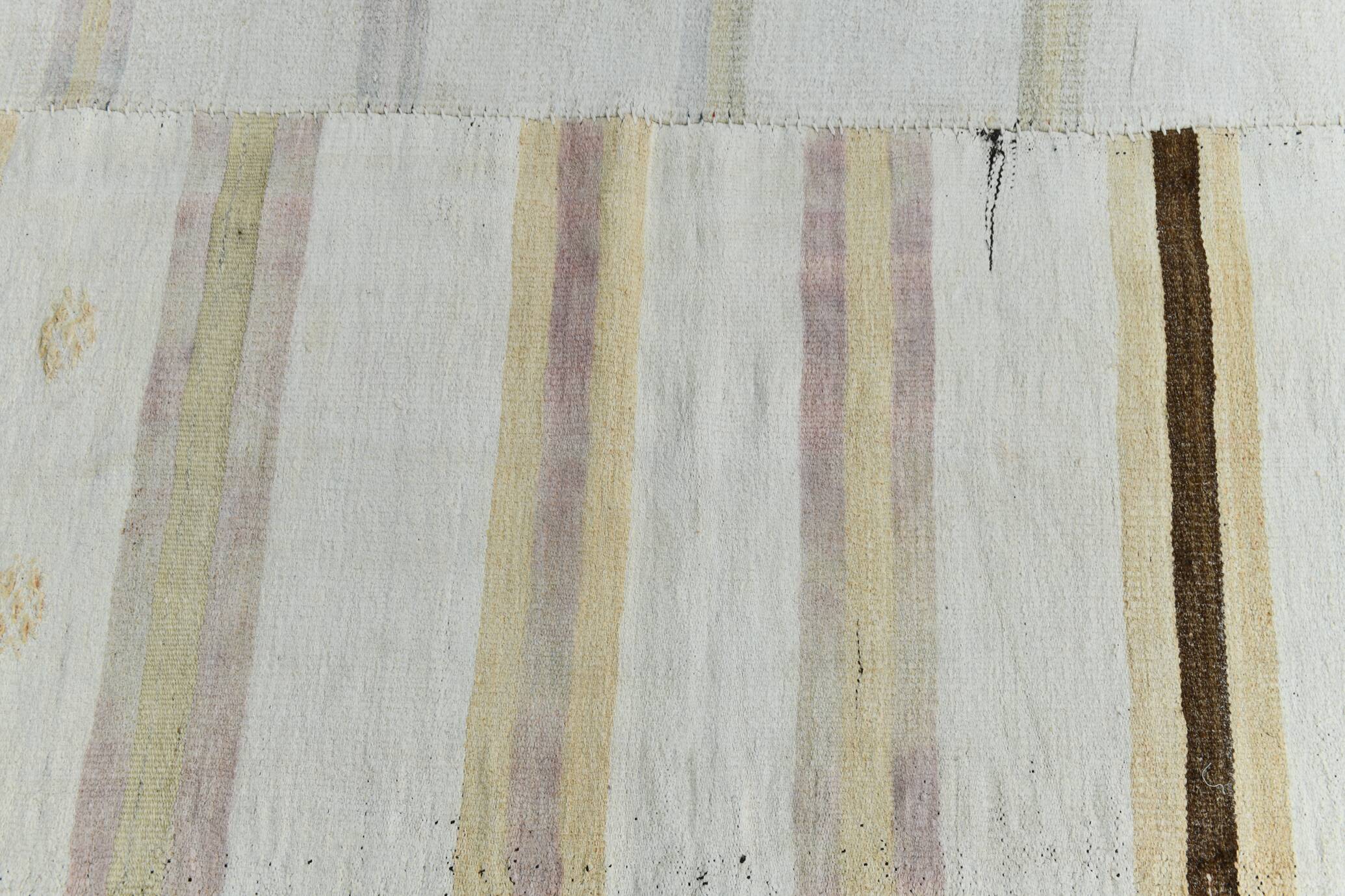 9x12 White & Cream Modern Striped Kilim Rug, 268c358Cm
