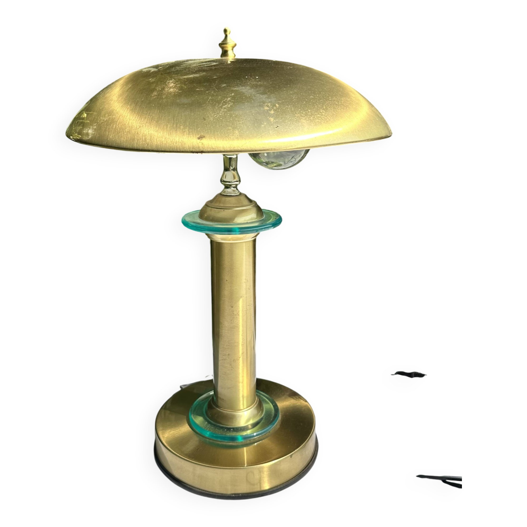 70s Large Vintage Mushroom Lamp - Glass & Gold Metal