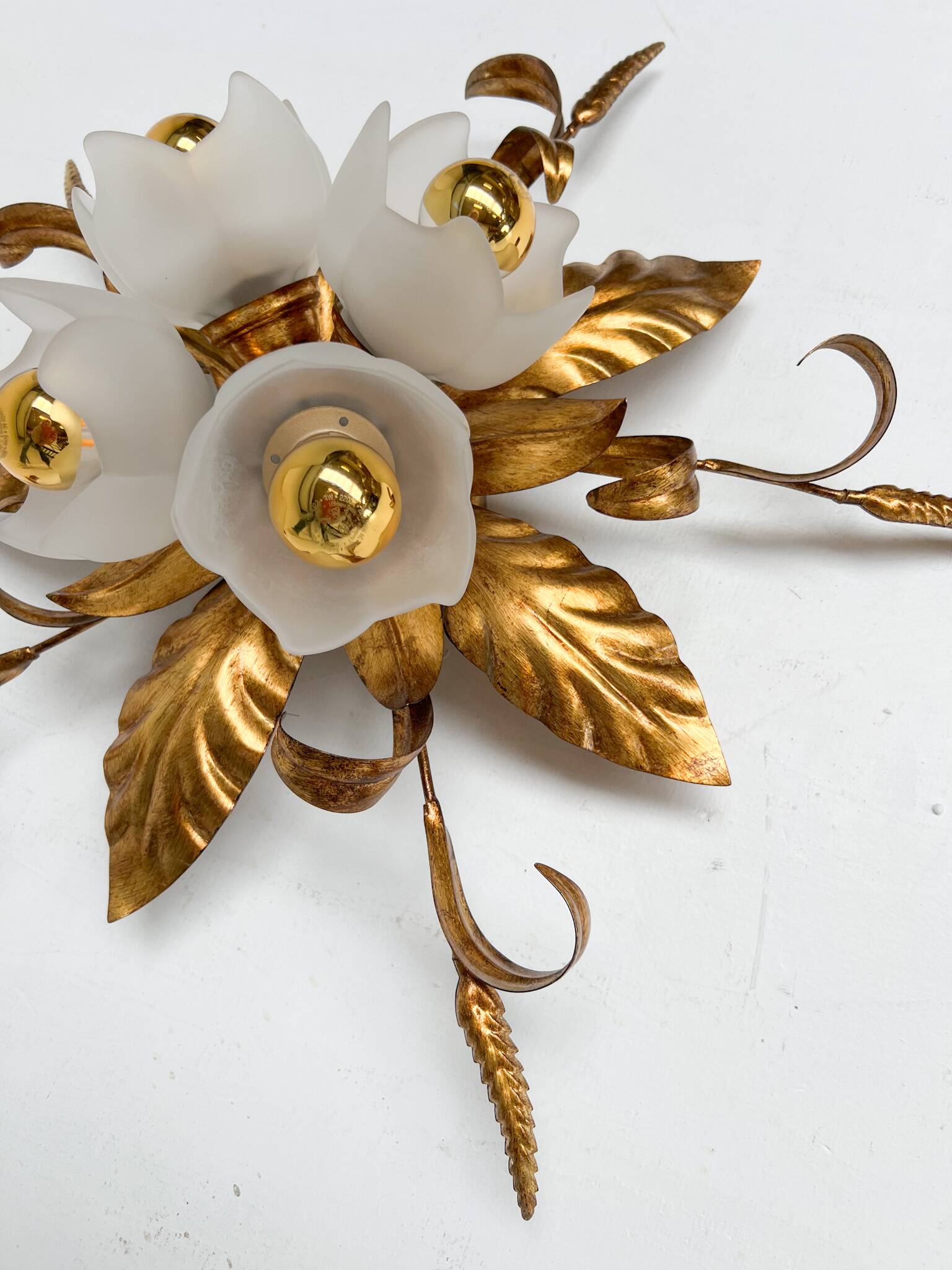 Gold plated XL ceiling lamp or wall lamp from Italy, 1970s