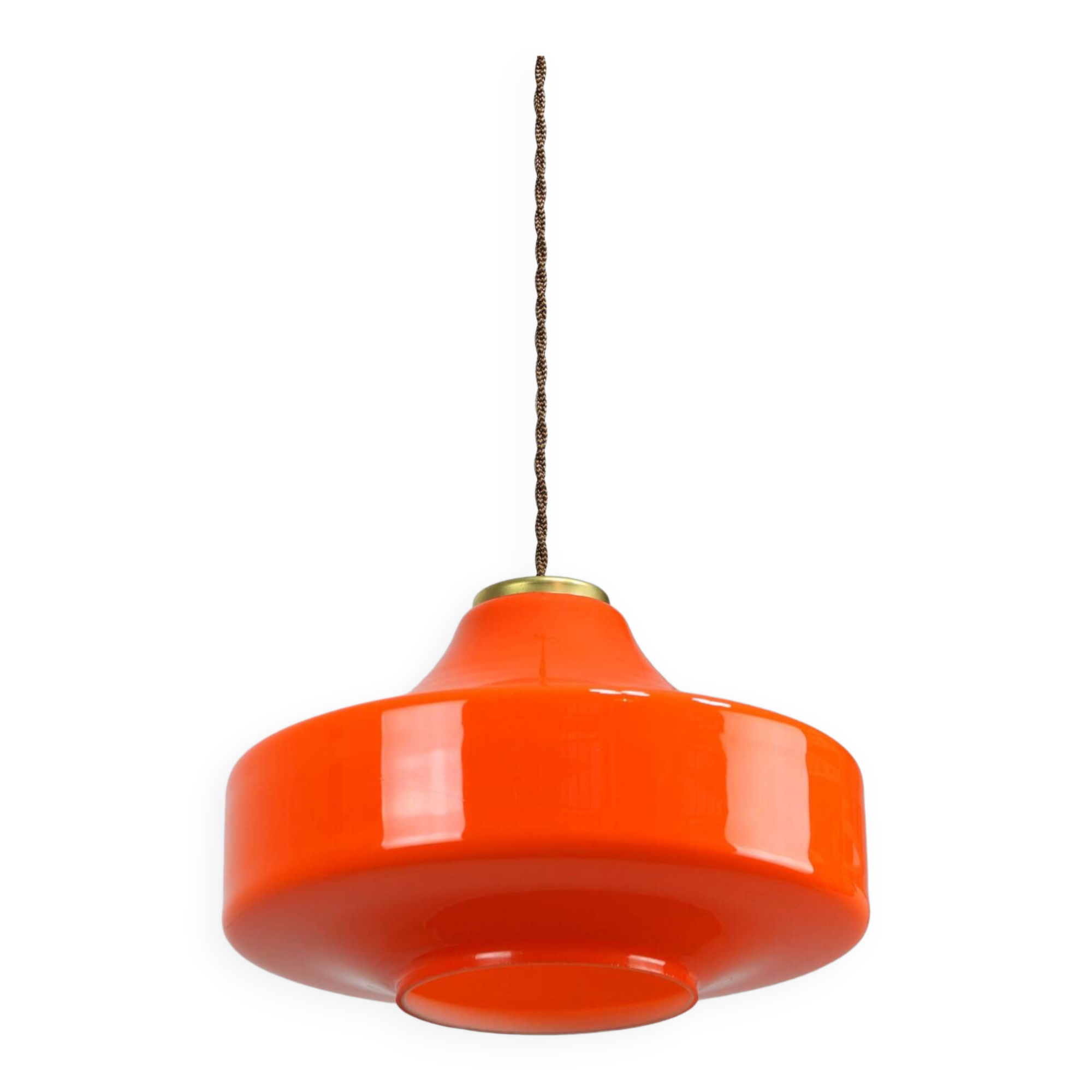 Mid-century italian orange glass & brass pendant lamp