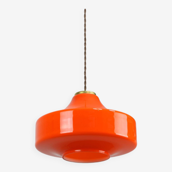 Mid-century italian orange glass & brass pendant lamp