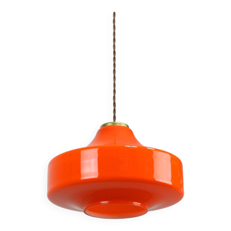 Lampe à suspension mid-century en verre orange et laiton, italie