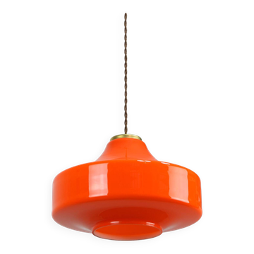 Lampe à suspension mid-century en verre orange et laiton, italie