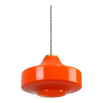 Mid-century italian orange glass & brass pendant lamp