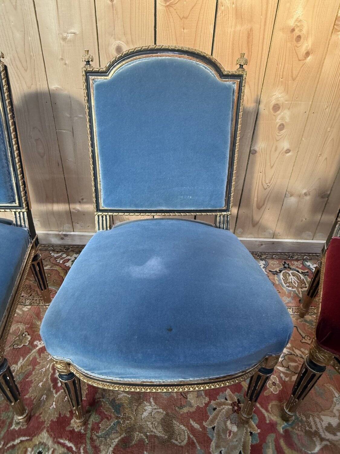 Set of 4 Napoleon III chairs in black and gold.