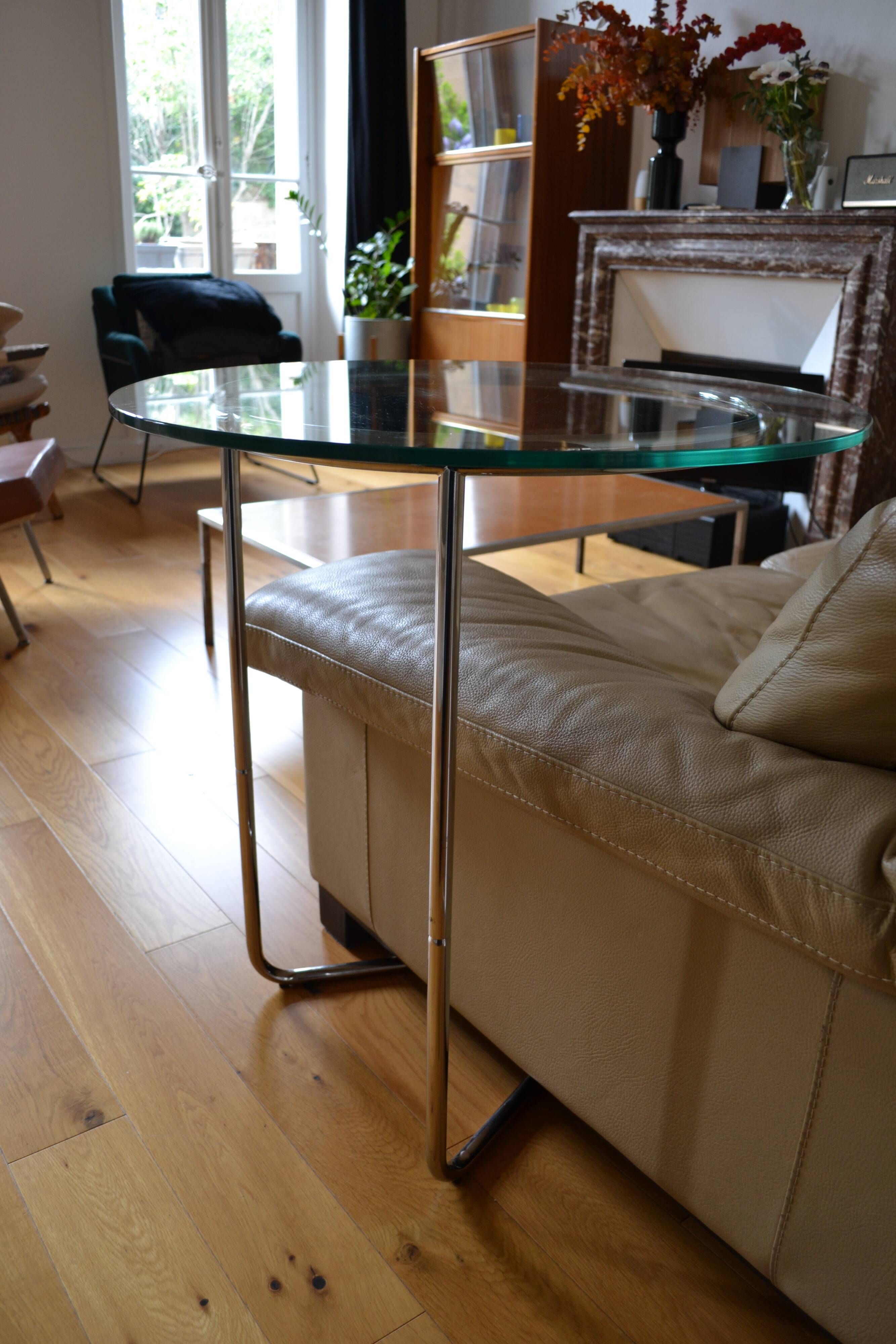 Side table or end table vintage metal and glass