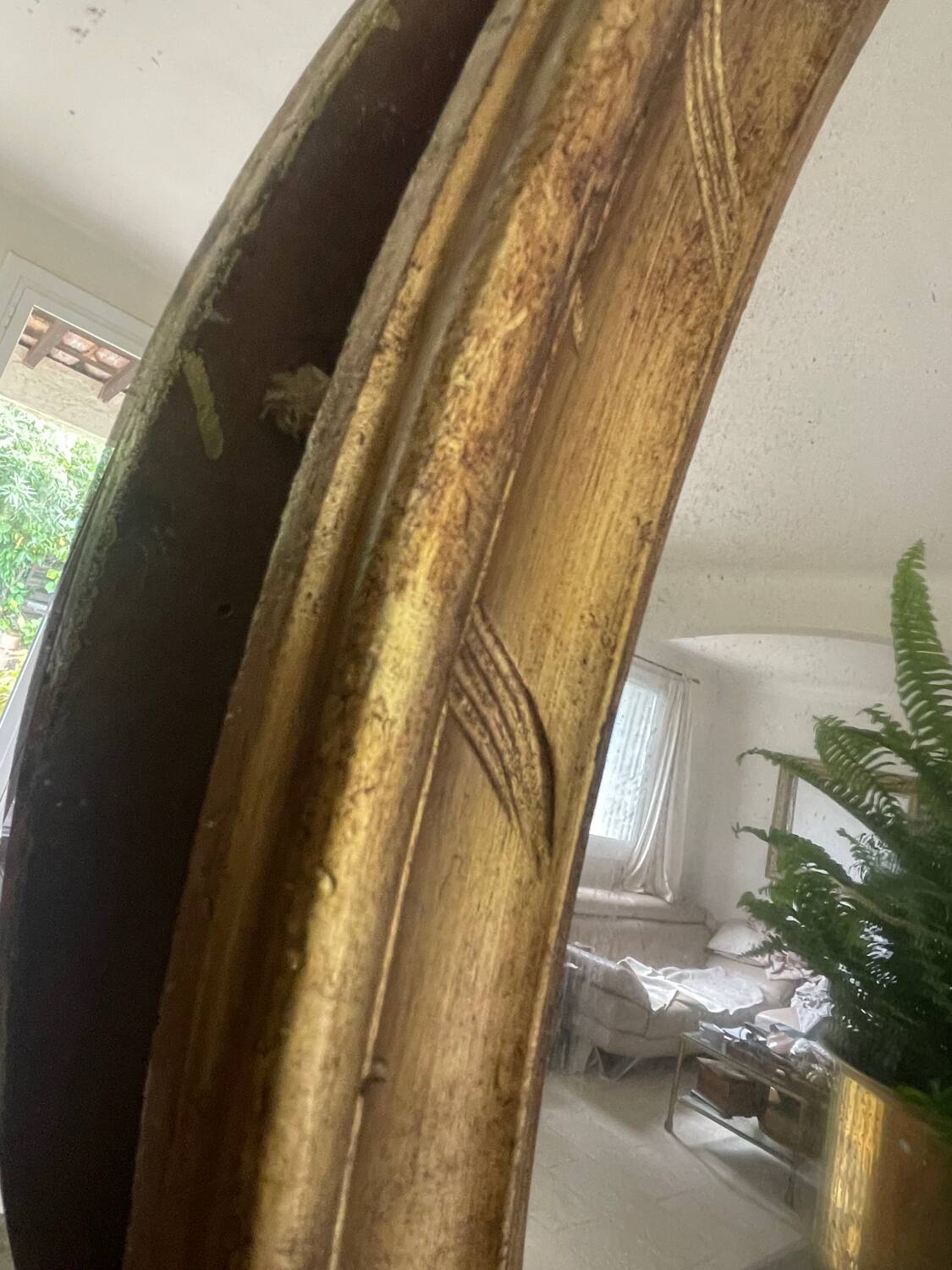 58cm patinated gilded wood mirror