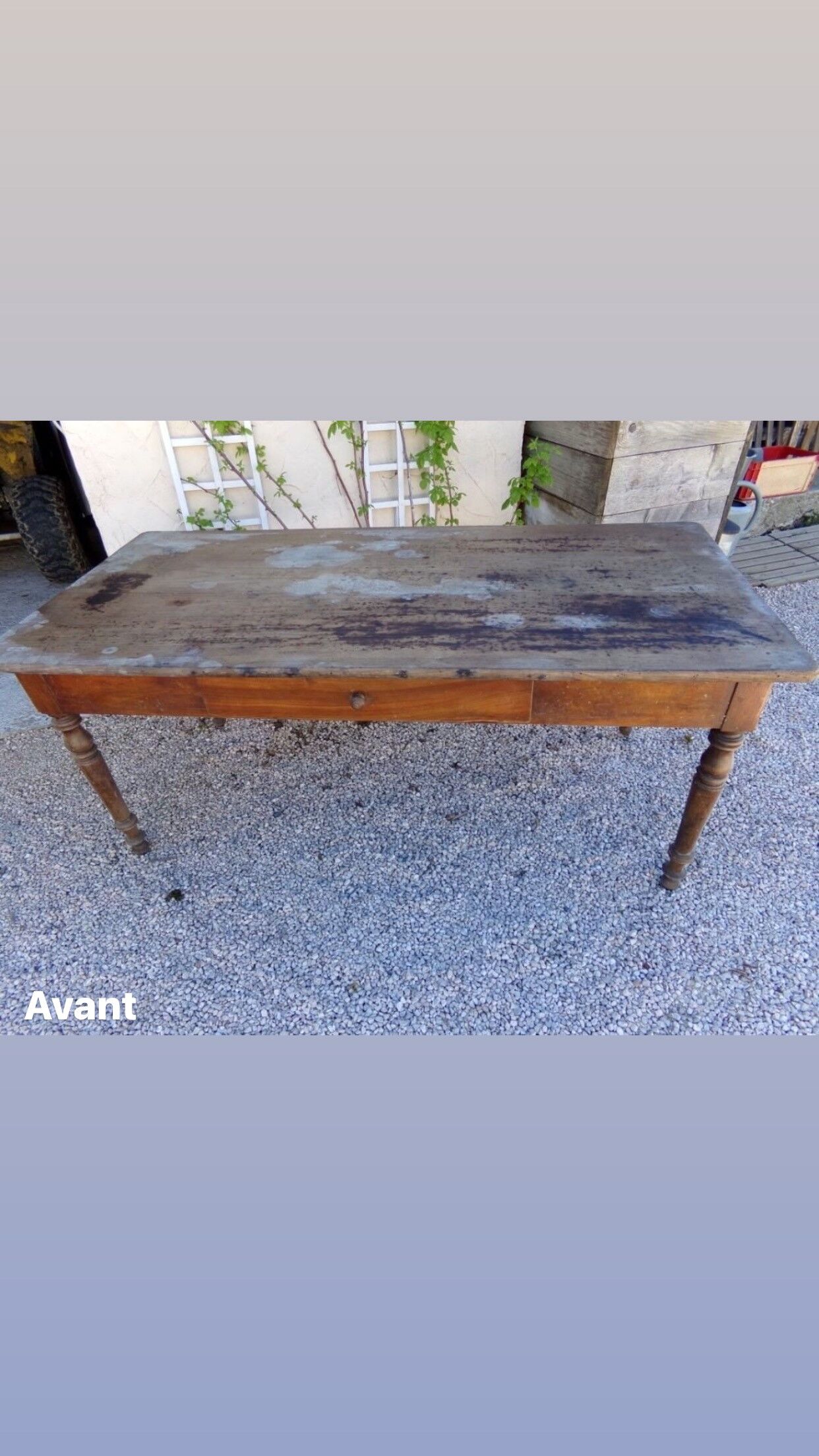 Old farm table turned feet