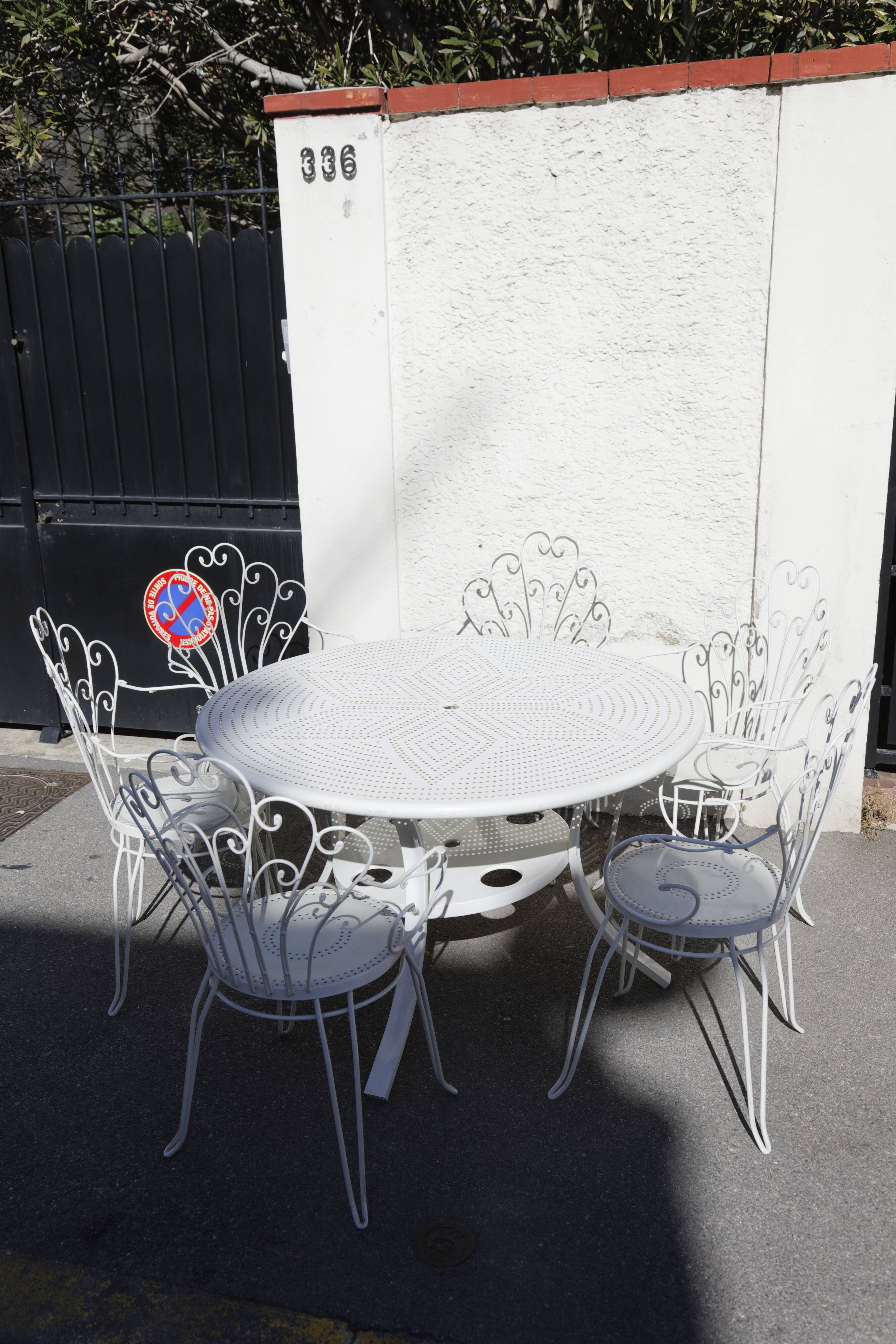 Set table + 6 armchairs garden Wrought iron 80s