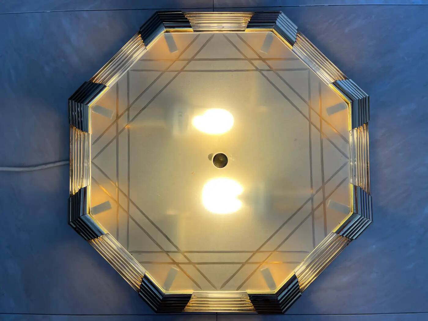 Midcentury brass/glass ceiling lamp/flush mount or wall lamp, 1960s