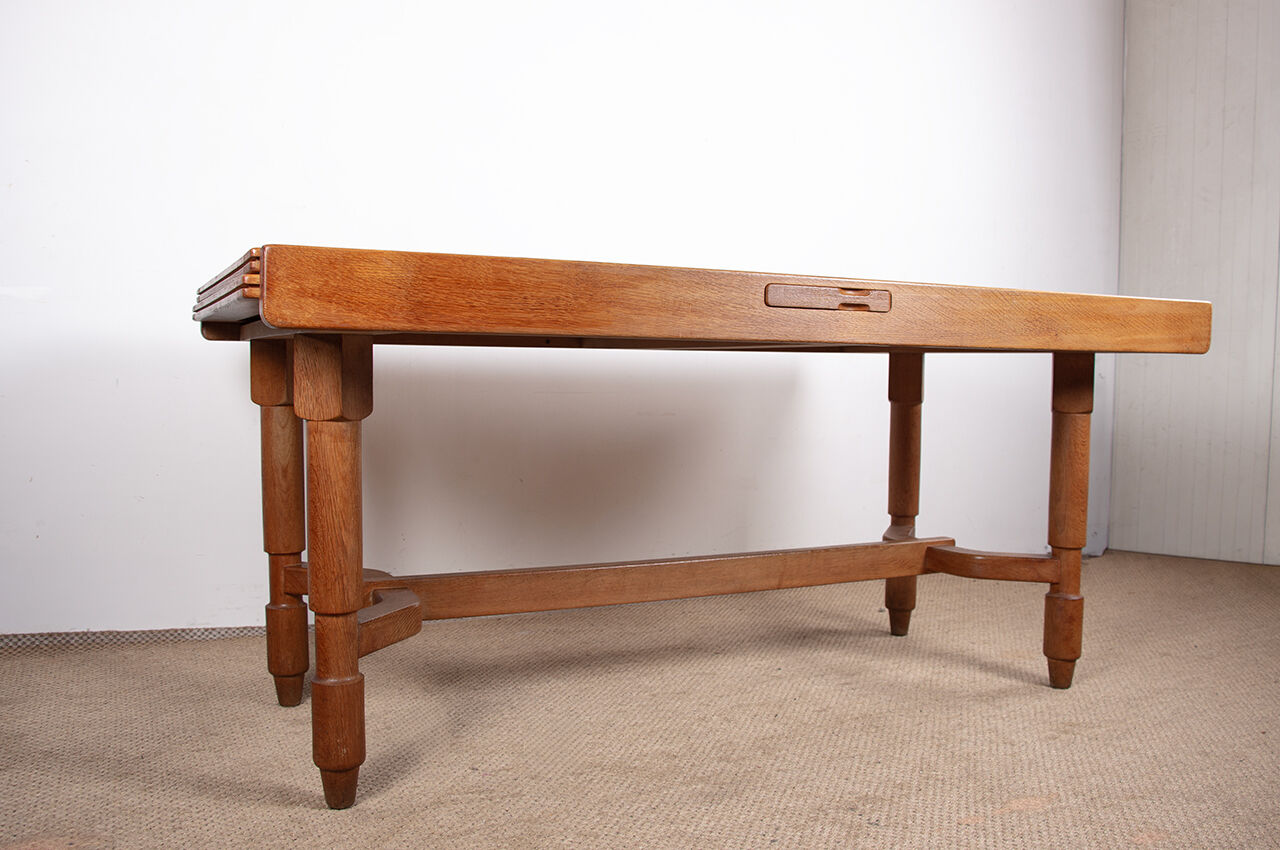 Large extendable dining table, 320 cm, in oak, Guillerme and Chambron.