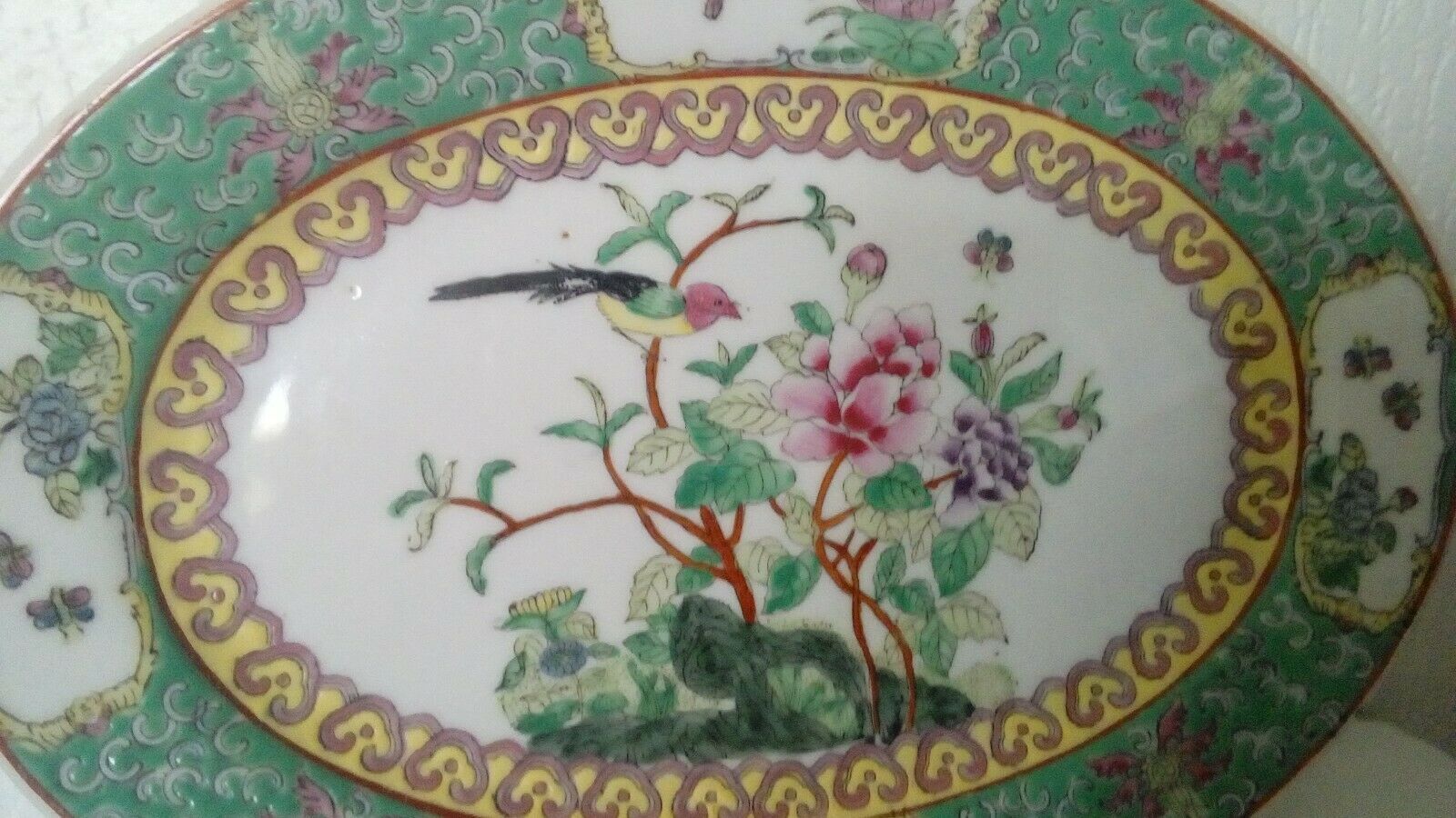 Oval dish in hard porcelain asian decor china macau