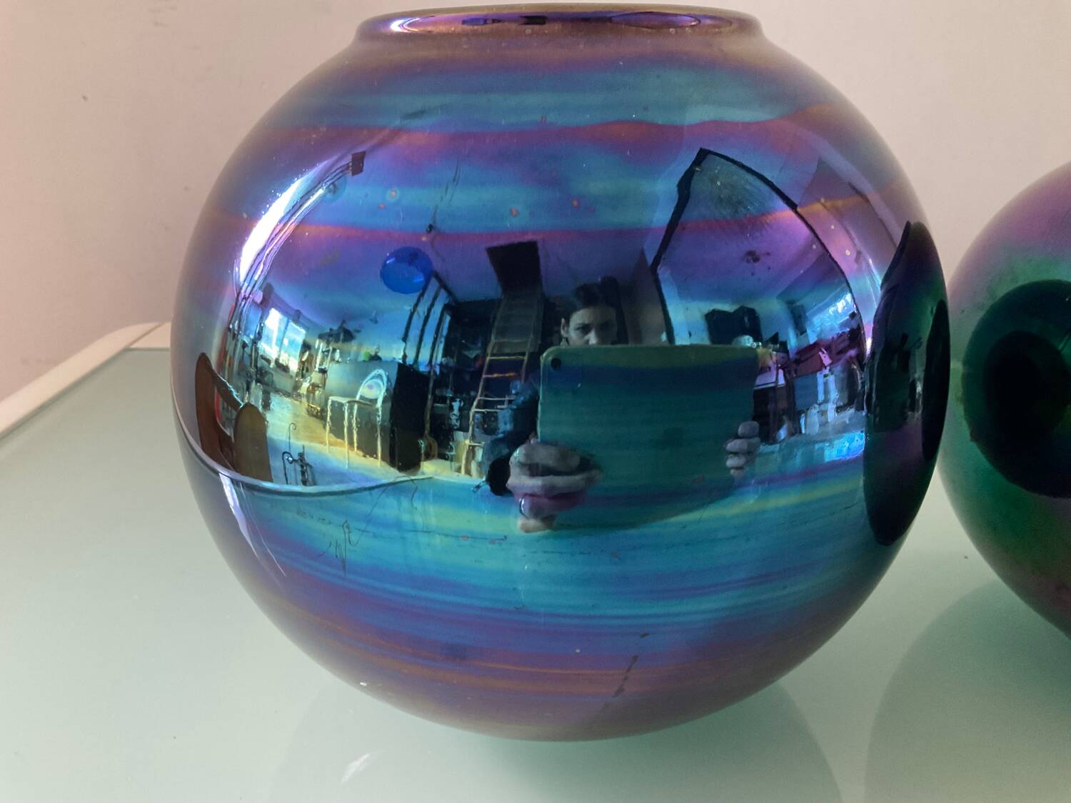 Duo of vintage iridescent ceramic vases from the 70s