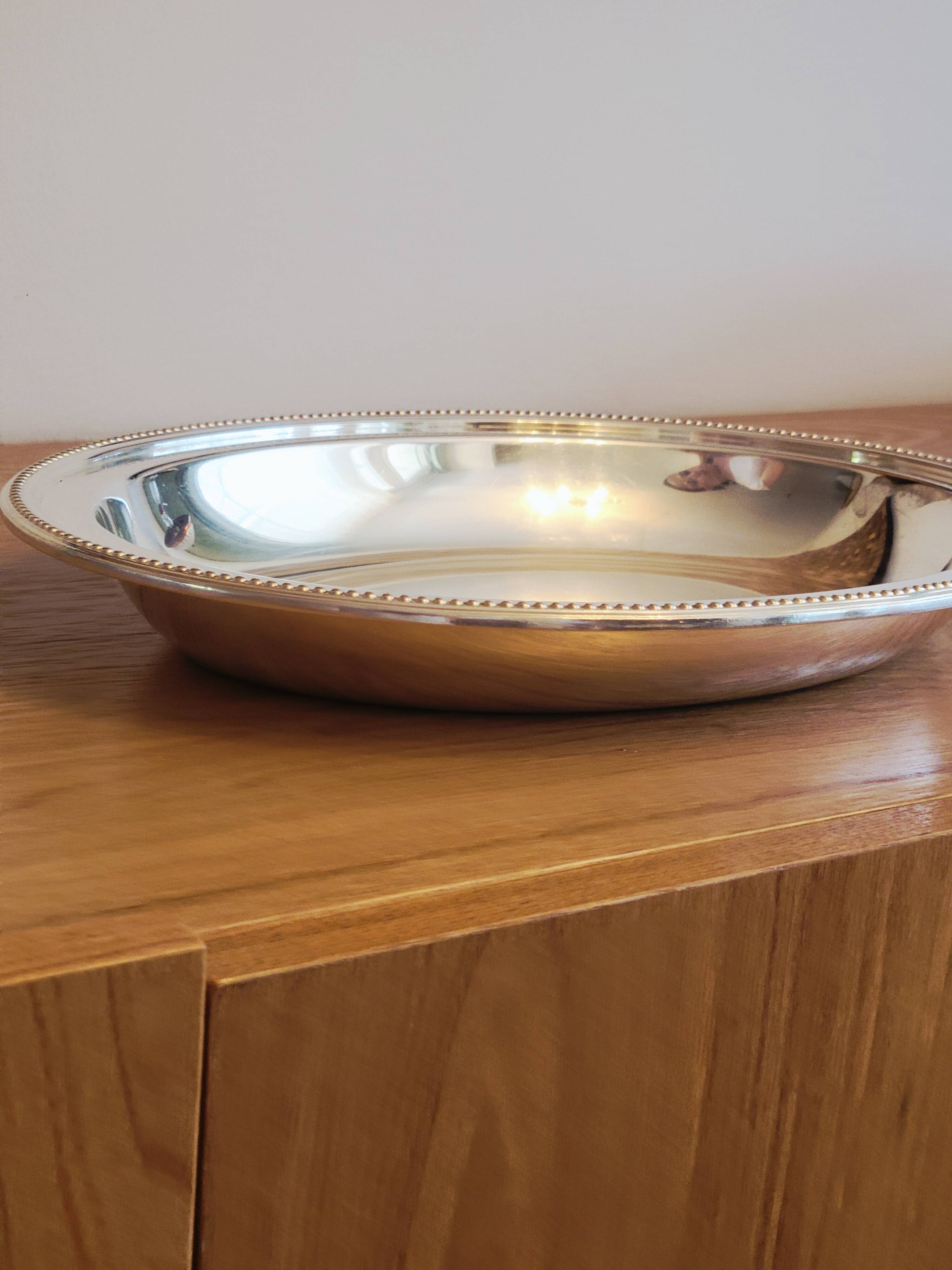 Oval Plateau Christofle Gallia In Silver-Plated Metal Beaded Frieze Basket Plaque