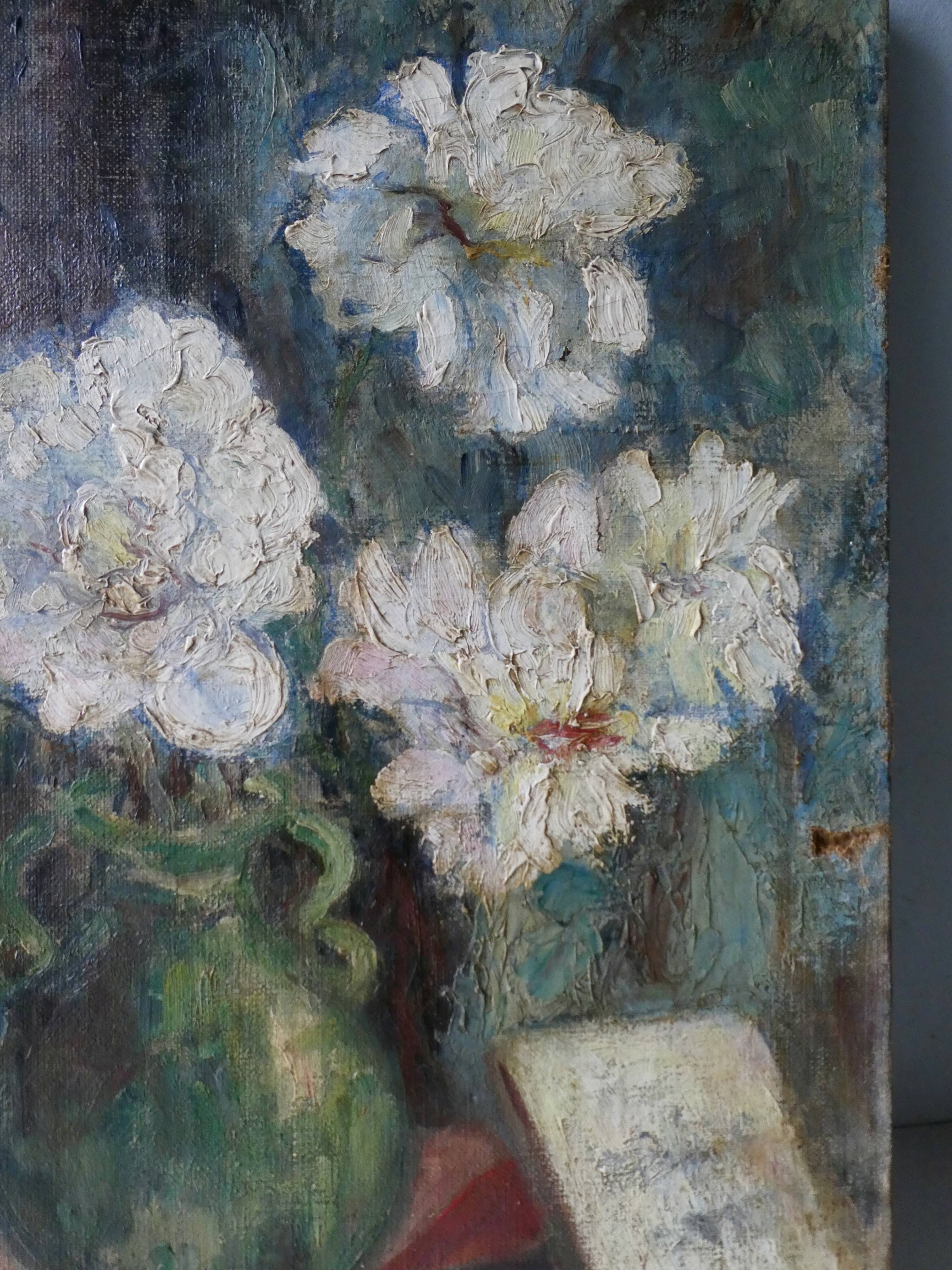 Tableau, huile sur toile, fleurs, signé Marcelle Anhoury, années 30